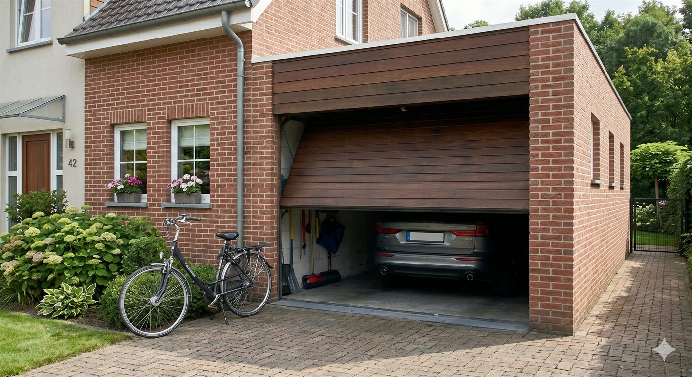 Garagepoort bediend via gsm en autoscherm, geïnstalleerd door Digiwonen