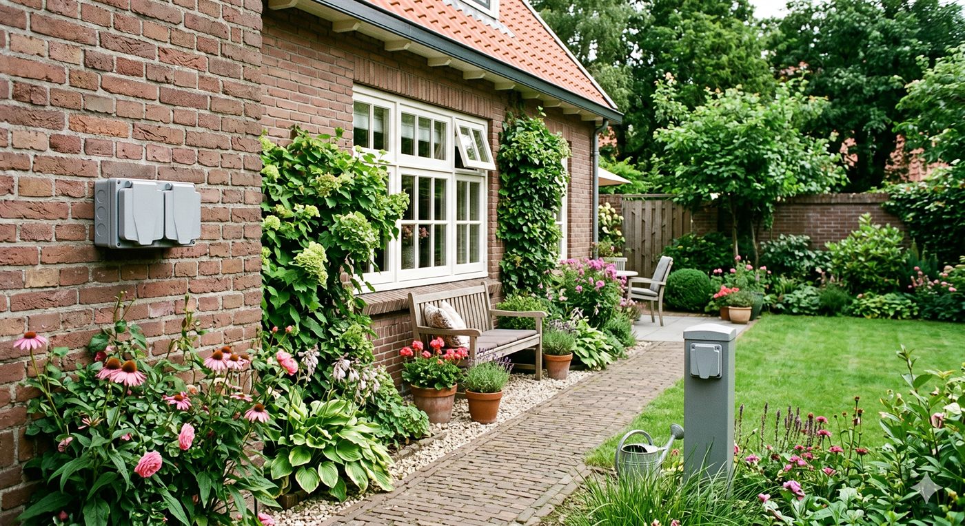 Weerbestendig stopcontact aan de gevel, geïnstalleerd door Digiwonen