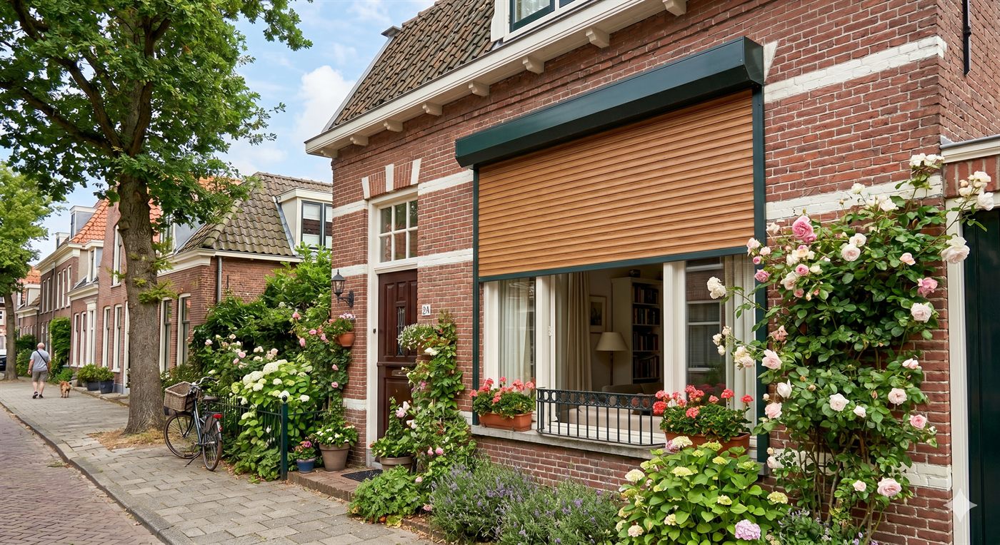 Raam met half neergelaten rolluik, geïnstalleerd door Digiwonen